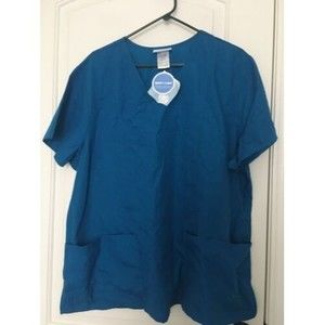 Simply Basic Women's Caribbean Blue Scrub Top w/Pockets Nurse Medical 1pc Sz 2X